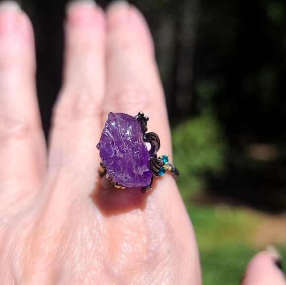 GORGEOUS raw amethyst &Topaz sterling ring sz8 - Picture 13 of 17